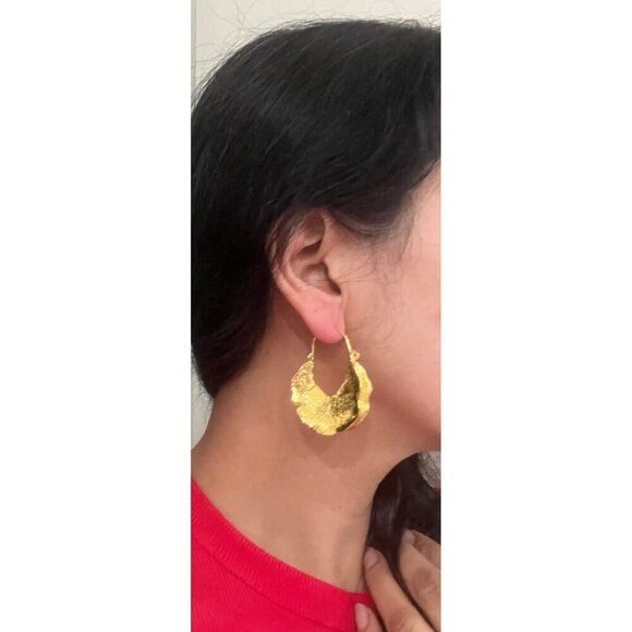 Big gold hoops vintage style gold earring chunky gold geometric gold earring - Picture 3 of 8
